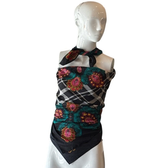 Diane Von Furstenberg Colorful Black Multi Paisley and Plaid Square Silk Scarf - Picture 1 of 15